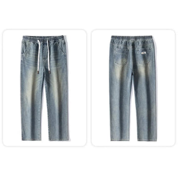 Men's Summer Baggy Jeans Big Size M-4XL Lightweight Cotton Wide Leg Straight Denim Pants Loose Fit Blue Jean Trousers